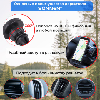 Держатель для телефона магнитный в авто на решетку вентиляции SONNEN, вращение 360°, 354923 за 237 ₽. Держатели для телефонов. Доставка по России. Без переплат!