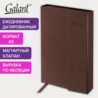 Ежедневник датированный 2026 А5 148х218 мм, GALANT "Magnetic", под кожу, клапан, коричневый, 117484 за 758 ₽. Ежедневники с покрытием "под кожу и ткань". Доставка по России. Без переплат!