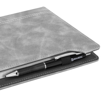 Блокнот А5 165x218 мм, BRAUBERG "Perfect", под кожу софт-тач, держатель для ручки, 80 листов, клетка, серый, 116619 за 375 ₽. Бизнес-блокноты и бизнес-тетради. Доставка по России. Без переплат!