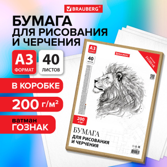 Бумага для черчения А3, 297х420 мм, 40 л., 200 г/м2, ватман ГОЗНАК КБФ, в коробке, BRAUBERG, 115624 за 511 ₽. Папки для черчения. Доставка по России. Без переплат!