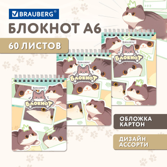 Блокнот МАЛЫЙ ФОРМАТ А6, 108х145 мм, 60 л., гребень, картон, клетка, кросс-серия "МИЛЫЕ КОТЫ", BRAUBERG, 116987 за 38 ₽. Блокноты. Доставка по России. Без переплат!