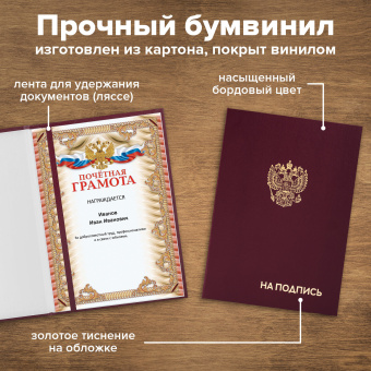 Папка адресная бумвинил "НА ПОДПИСЬ" с гербом России, А4, бордовая, индивидуальная упаковка, STAFF "Basic", 129626 за 130 ₽. Папки адресные. Доставка по России. Без переплат!