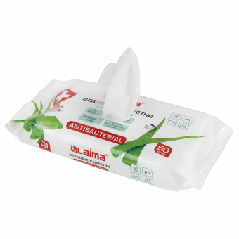 Салфетки влажные 50 шт., АНТИБАКТЕРИАЛЬНЫЕ, с экстрактом алоэ, LAIMA "Antibacterial", 125959 за 72 ₽. Салфетки влажные. Доставка по России. Без переплат!