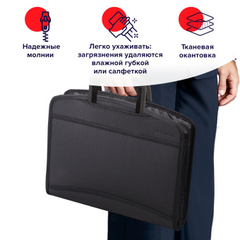 Папка-портфель пластиковая BRAUBERG А4+ (355х290х60 мм), выдвижные ручки, 9 отделений, 1 карман, черная, 225168 за 2 079 ₽. Портфели пластиковые. Доставка по России. Без переплат!
