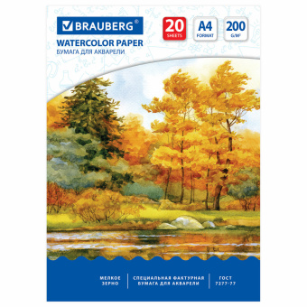 Бумага для акварели А4, 20 л., 200 г/м2, 210х297 мм, BRAUBERG, "Осенний лес", 125226 за 128 ₽. Альбомы и бумага для акварели и масла. Доставка по России. Без переплат!