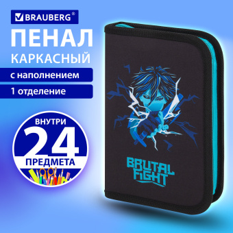 Пенал BRAUBERG с наполнением, 1 отделение, 1 откидная планка, 24 предмета, 21х14 см, "Anime fight", 272354 за 622 ₽. Пеналы с наполнением. Доставка по России. Без переплат!