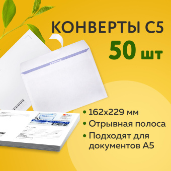 Конверты С5 (162х229 мм), отрывная лента, "Куда-Кому", 80 г/м2, КОМПЛЕКТ 50 шт., внутренняя запечатка, С50.15.50С за 238 ₽. Конверты почтовые. Доставка по России. Без переплат!