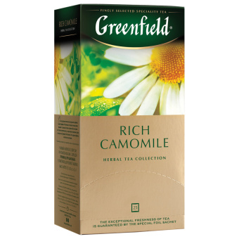 Чай GREENFIELD "Rich Camomile" травяной ромашковый, 25 пакетиков в конвертах по 1,5 г, 0432-10 за 132 ₽. Чай пакетированный. Доставка по России. Без переплат!