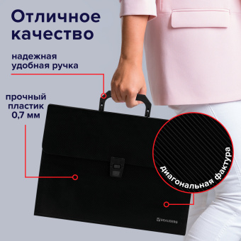 Папка-портфель пластиковая BRAUBERG А4 (332х245х35 мм), 13 отделений, фактура диагональ, черная, 221375 за 640 ₽. Портфели пластиковые. Доставка по России. Без переплат!