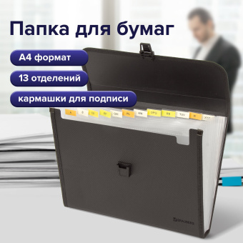 Папка для бумаг и документов с замком и 13 отделениями BRAUBERG "HIT", А4, пластик, черная, 229572 за 239 ₽. Папки пластиковые с отделениями. Доставка по России. Без переплат!