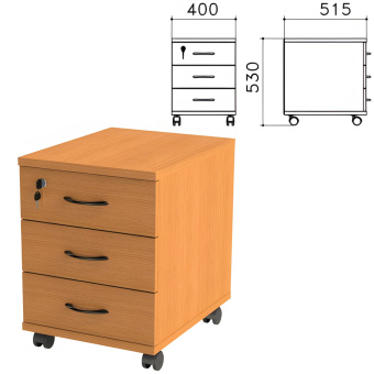 Тумба подкатная "Фея", 400х515х530 мм, 3 ящика, замок, цвет орех милан, ТФ07.5 за 9&nbsp;506 ₽. Набор мебели "Фея". Доставка по России. Без переплат!