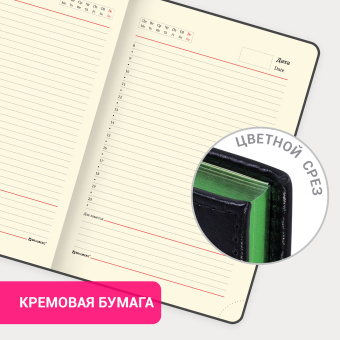 Ежедневник недатированный А5 138х213 мм BRAUBERG "FLAME", под кожу, 160 л., черный, зеленый срез, 113428 за 428 ₽. Ежедневники с покрытием "под кожу и ткань". Доставка по России. Без переплат!