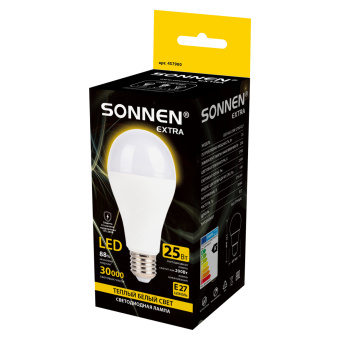 Лампа светодиодная SONNEN EXTRA, 25 (200) Вт, Е27, груша, теплый белый, 30000 часов, LED A65-25W-2700-Е27, 457900 за 158 ₽. Лампы светодиодные. Доставка по России. Без переплат!