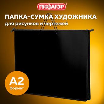 Папка для рисунков и чертежей на молнии с ручками ПИФАГОР А2, 1 отделение, пластик, ручки-шнурок, черная, 270873 за 710 ₽. Портфели и папки для рисунков и чертежей. Доставка по России. Без переплат!