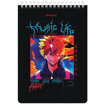 Блокнот А5 (146х206 мм), 80 л., гребень, картон, клетка, BRAUBERG, "Аниме", 114375 за 45 ₽. Блокноты. Доставка по России. Без переплат!