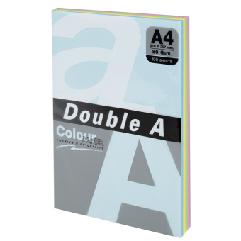 Бумага цветная DOUBLE A, А4, 80 г/м2, 100 л. (5 цветов x 20 листов), микс пастель за 283 ₽. Бумага цветная форматная. Доставка по России. Без переплат!