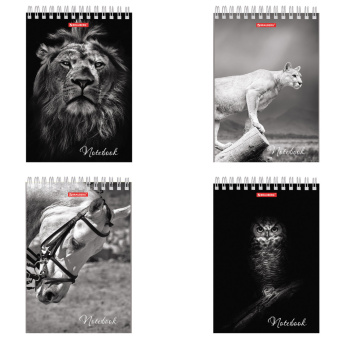 Блокнот А5, 146х205 мм, 60 л., гребень, картон, жесткая подложка, клетка, BRAUBERG, "Животные", 129810 за 68 ₽. Блокноты. Доставка по России. Без переплат!