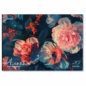 Альбом для акварели А4, 20 л., бумага 200 г/м2, склейка, обложка картон, BRAUBERG, "Пионы", 107129 за 144 ₽. Альбомы и папки для рисования. Доставка по России. Без переплат!