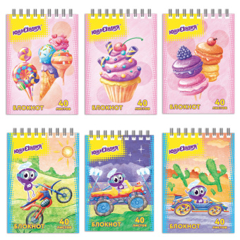 Блокнот МАЛЫЙ ФОРМАТ А7 75х105 мм, 40 л., гребень, картон, клетка, ЮНЛАНДИЯ, "Юнландик" / "Сладости", 129858 за 16 ₽. Блокноты. Доставка по России. Без переплат!