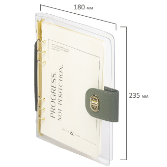 Блокнот А5 180x235 мм, BRAUBERG "Fabulous", гибкий, на кольцах, застежка, 80 л., оливковый, 116195 за 576 ₽. Бизнес-блокноты и бизнес-тетради. Доставка по России. Без переплат!