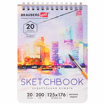 Скетчбук, акварельная бумага 200 г/м2, 125х176 мм, 20 л., гребень, твердая обложка, BRAUBERG ART, 112976 за 80 ₽. Альбомы, скетчбуки и бумага для графики и эскизов. Доставка по России. Без переплат!