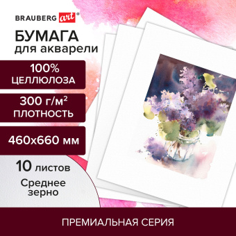 Бумага для акварели 300 г/м2 460x660 мм среднее зерно, 10 листов, BRAUBERG ART PREMIERE, 113233 за 923 ₽. Альбомы и бумага для акварели и масла. Доставка по России. Без переплат!