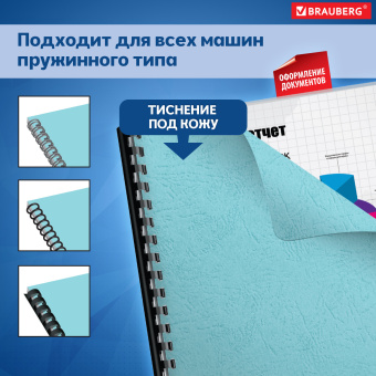 Обложки картонные для переплета, А4, КОМПЛЕКТ 100 шт., тиснение под кожу, 230 г/м2, голубые, BRAUBERG, 530952 за 659 ₽. Обложки для переплета. Доставка по России. Без переплат!
