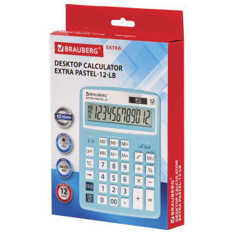 Калькулятор настольный BRAUBERG EXTRA PASTEL-12-LB (206x155 мм), 12 разрядов, двойное питание, ГОЛУБОЙ, 250486 за 988 ₽. Калькуляторы настольные. Доставка по России. Без переплат!