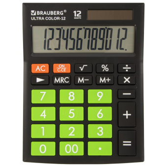 Калькулятор настольный BRAUBERG ULTRA COLOR-12-BKLG (192x143 мм), 12 разрядов, двойное питание, ЧЕРНО-САЛАТОВЫЙ, 250498 за 972 ₽. Калькуляторы настольные. Доставка по России. Без переплат!