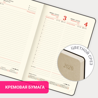 Ежедневник датированный 2026 А5 138x213 мм, BRAUBERG "Stylish", под кожу, гибкий, бежевый, 117104 за 172 ₽. Ежедневники с покрытием "под кожу и ткань". Доставка по России. Без переплат!