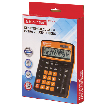 Калькулятор настольный BRAUBERG EXTRA COLOR-12-BKRG (206x155 мм), 12 разрядов, двойное питание, ЧЕРНО-ОРАНЖЕВЫЙ, 250478 за 988 ₽. Калькуляторы настольные. Доставка по России. Без переплат!