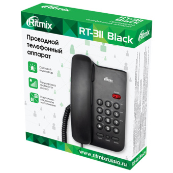 Телефон RITMIX RT-311 black, световая индикация звонка, тональный/импульсный режим, повтор, черный, 80002231 за 1 569 ₽. Стационарные телефоны. Доставка по России. Без переплат!