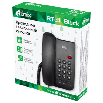 Телефон RITMIX RT-311 black, световая индикация звонка, тональный/импульсный режим, повтор, черный, 80002231 за 1 186 ₽. Стационарные телефоны. Доставка по России. Без переплат!