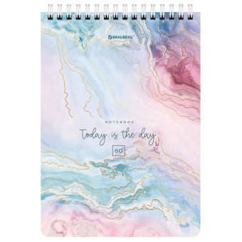 Блокнот А5 (146х206 мм), 60 л., гребень, картон, клетка, BRAUBERG, "Мрамор", 114360 за 59 ₽. Блокноты. Доставка по России. Без переплат!