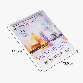 Скетчбук, акварельная бумага 200 г/м2, 125х176 мм, 20 л., гребень, твердая обложка, BRAUBERG ART, 112976 за 80 ₽. Альбомы, скетчбуки и бумага для графики и эскизов. Доставка по России. Без переплат!
