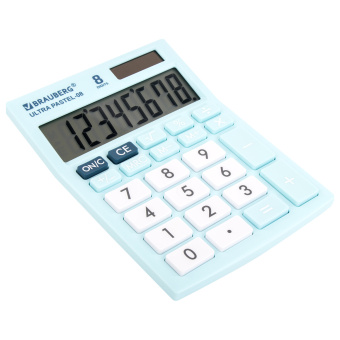 Калькулятор настольный BRAUBERG ULTRA PASTEL-08-LB, КОМПАКТНЫЙ (154x115 мм), 8 разрядов, двойное питание, ГОЛУБОЙ, 250513 за 618 ₽. Калькуляторы настольные. Доставка по России. Без переплат!