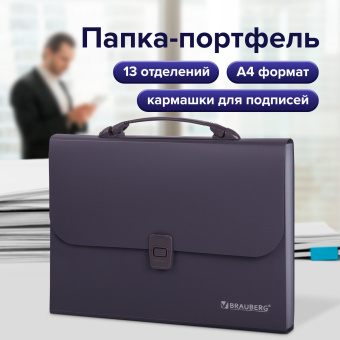Папка-портфель пластиковая BRAUBERG А4 (327х254х30 мм), 13 отделений, серая, 221438 за 709 ₽. Портфели пластиковые. Доставка по России. Без переплат!