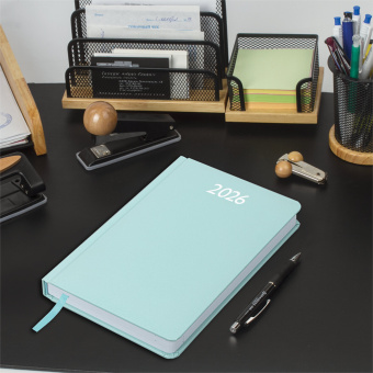 Ежедневник датированный 2026, А5, 138x213 мм, BRAUBERG "Profile", балакрон, мятный, 117074 за 136 ₽. Ежедневники с покрытием "под кожу и ткань". Доставка по России. Без переплат!