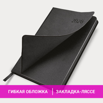 Ежедневник датированный 2026 А5 138x213 мм, BRAUBERG "Stylish", под кожу, гибкий, черный, 117097 за 173 ₽. Ежедневники с покрытием "под кожу и ткань". Доставка по России. Без переплат!