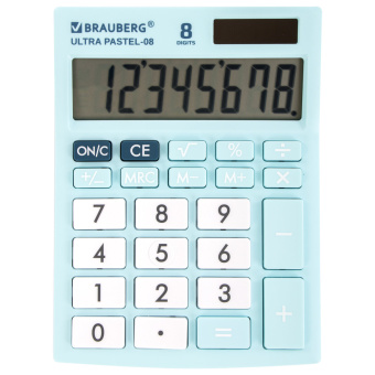 Калькулятор настольный BRAUBERG ULTRA PASTEL-08-LB, КОМПАКТНЫЙ (154x115 мм), 8 разрядов, двойное питание, ГОЛУБОЙ, 250513 за 618 ₽. Калькуляторы настольные. Доставка по России. Без переплат!