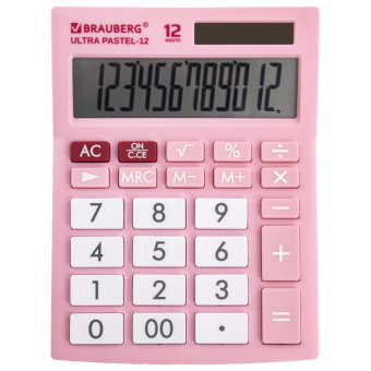 Калькулятор настольный BRAUBERG ULTRA PASTEL-12-PK (192x143 мм), 12 разрядов, двойное питание, РОЗОВЫЙ, 250503 за 884 ₽. Калькуляторы настольные. Доставка по России. Без переплат!
