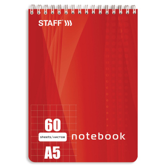Блокнот А5 146х205 мм, 60 л., гребень, жесткая подложка, клетка, STAFF, 4 вида, 126539 за 66 ₽. Блокноты. Доставка по России. Без переплат!